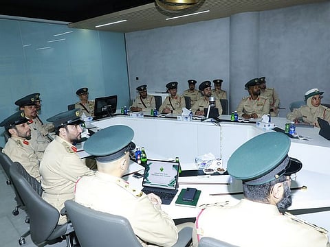 Major General Pilot Ahmad Mohammed bin Thani, Assistant Commandant for Ports Affairs, heads a meeting to review last year’s statistics of Dubai Police
