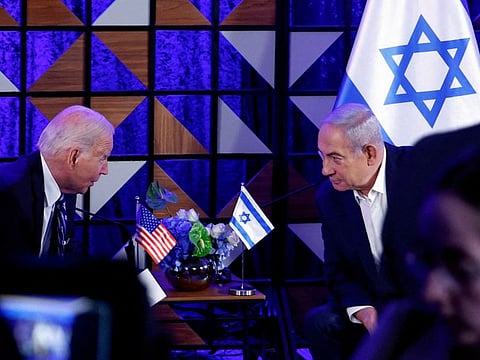 Biden during his meeting with Netanyahu in Tel Aviv on October 18, 2023. Biden has demonstrated unwavering support for Israel's security over a half century in public life.