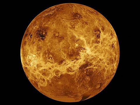 Data from NASA's Magellan spacecraft and Pioneer Venus Orbiter is used in an undated composite image of the planet Venus.