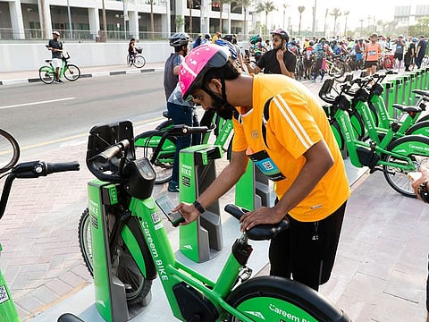 Careem's bikes at a docking station.