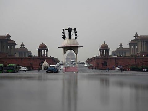 A view of Vijay Chowk following heavy rainfall which led to the slight improvement in the air quality of Delhi, on Friday, November 10, 2023.