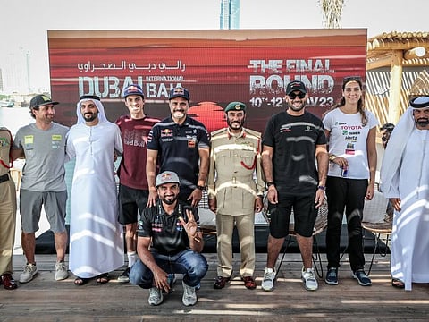 Leading drivers and officials attend the press conference to announce the details of the Dubai International Baja on Friday.