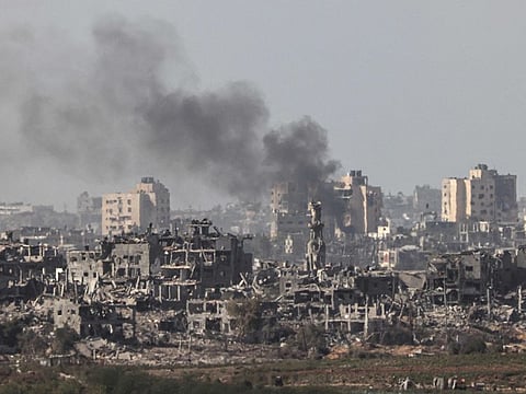 This picture taken from the Israeli side of the border with the Gaza Strip on November 10, 2023 shows billowing smoke following the Israeli bombardment of the Gaza Strip, amid ongoing battles between Israel and the Palestinian Hamas movement.