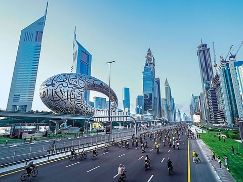 Thousands of residents cycled down Dubai’s iconic Sheikh Zayed Road for Dubai Ride.