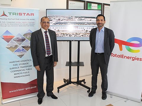 From left: Tristar Group CEO, Eugene Mayne and TotalEnergies Renewables Distributed Generation Middle East Africa Country Manager for UAE and Oman Georgio Akiki