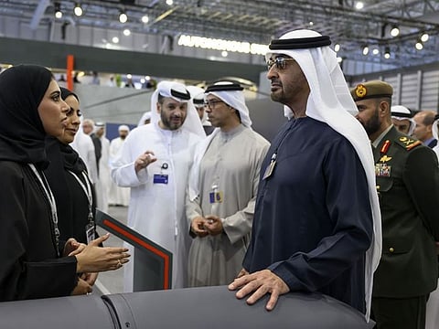 President His Highness Sheikh Mohamed bin Zayed Al Nahyan attended the Dubai Airshow 2023 at DWC