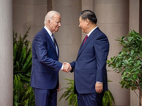 US President Joe Biden meets with Chinese President Xi Jinping, at Woodside, in California on Wednesday, Nov 16, 2023.