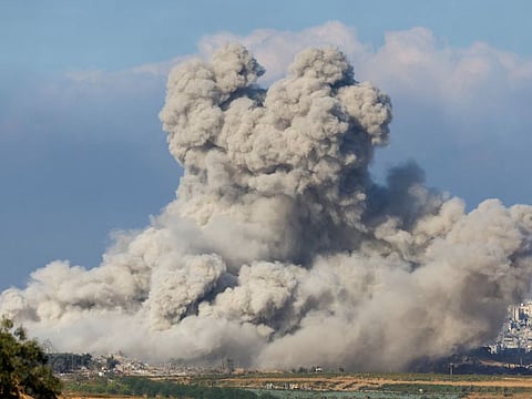 Smoke rises following an airstrike in Gaza, as seen from southern Israel, amid the ongoing conflict between Israel and the Palestinian group Hamas, on November 16, 2023.