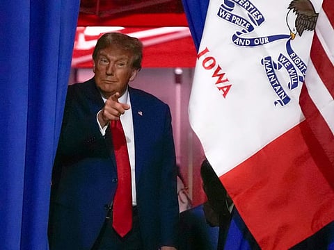 Republican presidential candidate and former President Donald Trump speaks during a rally on November 18, 2023, in Fort Dodge, Iowa.