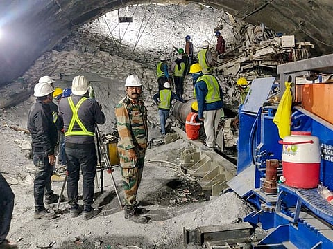 Rescue operations are underway after a portion of the Silkyara Tunnel collapsed and a number of workers got trapped under it, in Uttarkashi.