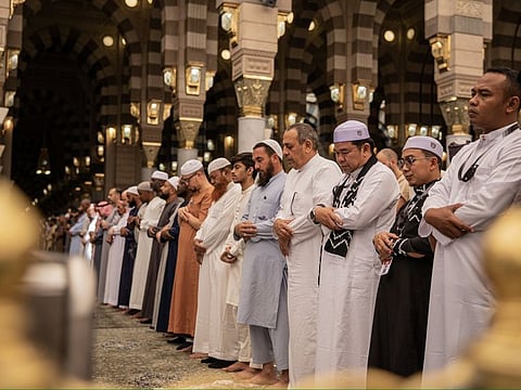 Worshippers at last week’s Friday prayers in Prophet's Mosque.