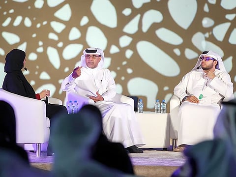 (2nd from left) Saeed Hamdan Al Tunaiji, Executive Director of the Arabic Language Centre in Abu Dhabi, during panel discussion at Qasr Al Muwaiji as part of the Abu Dhabi Book Festival