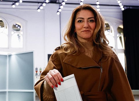 Dutch party leader of VVD, Dilan Yesilgoz casts her vote during the Dutch parliamentary elections in Amsterdam, Netherlands, November 22, 2023.