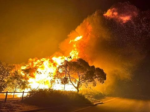 Flames of a bushfire burning north of the city of Perth.