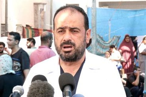 Mohammad Abu Salmiya, director of Al Shifa hospital in Gaza City, giving a press briefing on November 1, 2023.