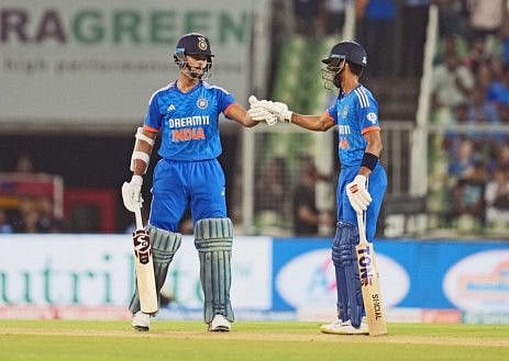India's Yashasvi Jaiswal and Ruturaj Gaikwad during the second T20I match against Australia at Greenfield International Stadium in Thiruvananthapuram on Sunday.