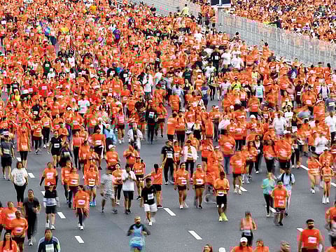 Dubai’s iconic Sheikh Zayed Road turned into a giant running track as tens of thousands of residents participate in the fifth edition of the Dubai Run. File photo