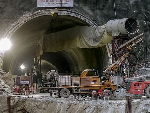 Rescue operation is underway in the Silkyara Tunnel where 41 workers are trapped inside after a portion of it collapsed, in Uttarkashi on Monday