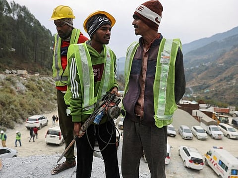 "Rat miners" who helped rescue 41 workers on Tuesday from an under-construction tunnel, in Uttarkashi in the northern state of Uttarakhand, India, November 27, 2023.