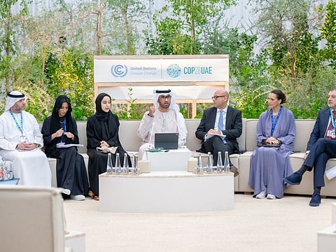 COP28 President-Designate Dr Sultan Al Jaber along with UNFCCC Executive Secretary Simon Stiell and the COP team, addressing a press conference at a Media Majlis on Wednesday