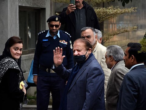 Pakistan's former Prime Minister Nawaz Sharif arrives to Islamabad High court on November 29, 2023.