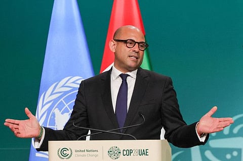 United Nations Framework Convention on Climate Change (UNFCCC) Executive Secretary Simon Stiell speaks during the opening ceremony of the COP28 United Nations climate summit in Dubai on November 30, 2023.