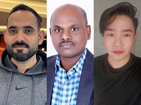 Mahzooz winners (from left): Muhammad and Sudarshan from India, and Reymund from the Philippines. They each won in the Triple 100 Raffle Draw on November 25.