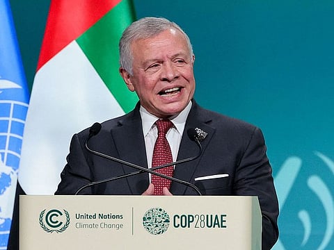 Jordan's King Abdullah II ibn Al Hussein speaks during the High-Level Segment for Heads of State and Government session at the United Nations climate summit in Dubai on December 1, 2023.