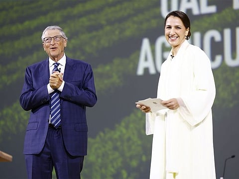 Mariam bint Mohammed Almheiri, UAE Minister of Climate Change and Environment and COP28 Food Systems Lead with Bill Gates, former CEO and co-founder of the Microsoft Corporation