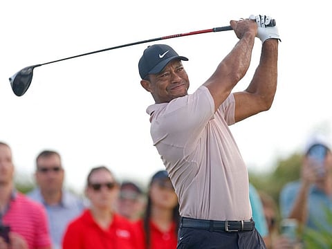 Tiger Woods plays his shot from the 15th tee during the first round of the Hero World Challenge at Albany Golf Course on Thursday.