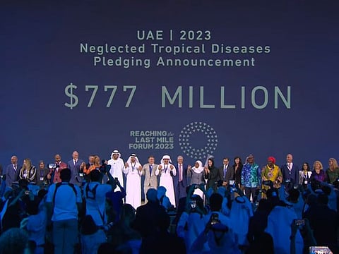 UAE and international delegates at the announcement of the pledge at COP28 at Expo City Dubai on Sunday