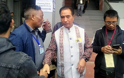 Zoram People’s Movement (ZPM's) chief and party's Chief Ministerial candidate Lalduhoma being greeted by party members after party's victory in the Mizoram Assembly elections, on Monday, December 4, 2023.