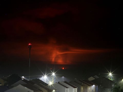 Fire and smoke billow over the Gaza Strip during an Israeli airstrike as seen from Sderot, near the southern Israeli border with Gaza.