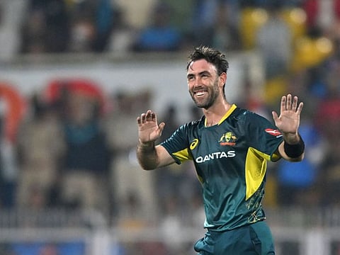Australia's Glenn Maxwell gestures during the third Twenty20 international against India.