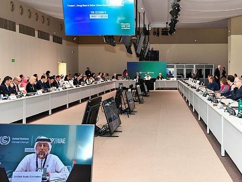 UAE Energy and Intrastructure Minister Suhail Al Mazrouei speaking during the Ministers’ Roundtable on “Transport- Energy Nexus to Deliver Climate Goals and a Just Transition”, hosted at the 28th UN Climate Change Conference (COP28).