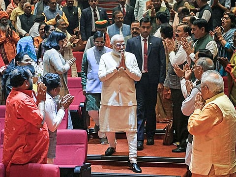 India's Prime Minister Narendra Modi attends the BJP Parliamentary Party meeting at the Parliament House complex in New Delhi on Thursday
