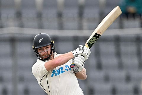 New Zealand's Glenn Phillips plays a shot during the third day of the second Test against Bangladesh in Dhaka Friday.