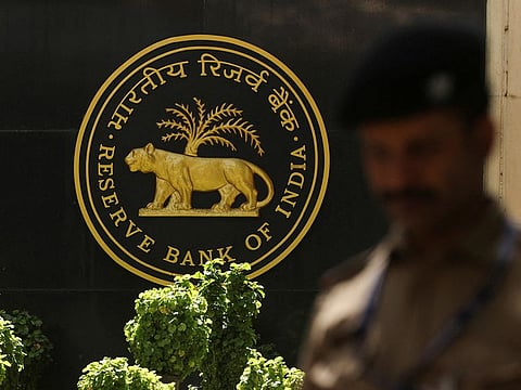 Reserve Bank of India (RBI) logo inside its headquarters in Mumbai, India