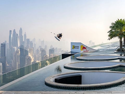 American athlete Brian Grubb achieved his dream stunt with Prada Linea Rossa and Red Bull at Dubai’s iconic Address Beach Hotel.