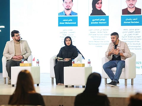 The gathering featured Jawaher Al Ameri, a high-power lasers expert honoured as an Emirati thinker in the 'Mufakiru Al Emarat' initiative at the Emirates Centre for Strategic Studies and Research, and Ahmad Rachdan, content creator and linguistic content producer for three seasons of the Arab Reading Challenge, and was moderated by Amer Mohamad, host of 'Bil Fus’ha'.