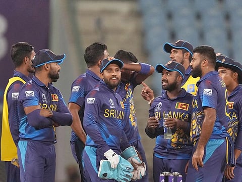 Lucknow, Oct 16 (ANI): Sri Lanka's Dilshan Madushanka and teammates celebrate the wicket of Australia's David Warner during their match in the ICC Men's Cricket World Cup 2023, at Bharat Ratna Shri Atal Bihari Vajpayee Ekana Cricket Stadium, in Lucknow on Monday. (ANI Photo)