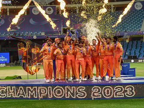 Gulf Giants players emerge the champions of the DP World ILT20 defeating Desert Vipers in the final earlier this year.