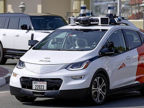 Sheikh Hamdan bin Mohammed bin Rashid Al Maktoum goes on the first demo ride of the Cruise autonomous vehicle (AV) in Jumeirah 1 area on Thursday