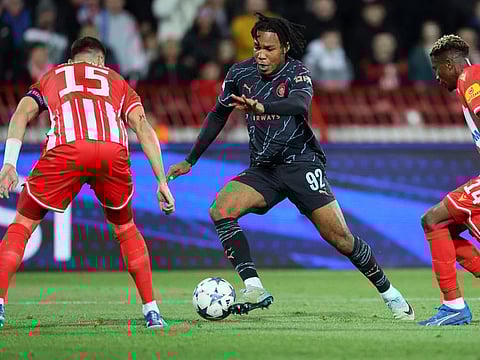 Manchester City's midfielder Micah Hamilton takes control of the ball during the Uefa Champions League Group G match against Red Star Belgrade in Belgrade, on Wednesday.