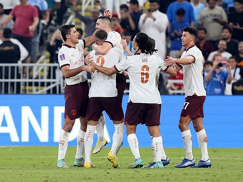 Manchester City's Mateo Kovacic celebrates scoring their second goal with teammates during the Club World Cup semi-final against Urawa Red Diamonds at King Abdullah Sports City, Jeddah, Saudi Arabia on Tuesday.
