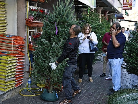 Christmas tree shoppers on 'plants street' (Al Hudaiba Street) in Satwa, Dubai