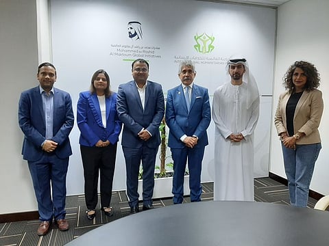 From left: Vivek Mundhra, Senior Partner, AJMS; Komal Jajoo, Senior Partner, AJMS; Dr Abhishek Jajoo, Founding Partner and CEO, AJMS; Giuseppe Saba, CEO, IHC; Khalid Alawadhi, Deputy CEO, IHC; and Diala Kamel, Licensing Assistant Manager, IHC