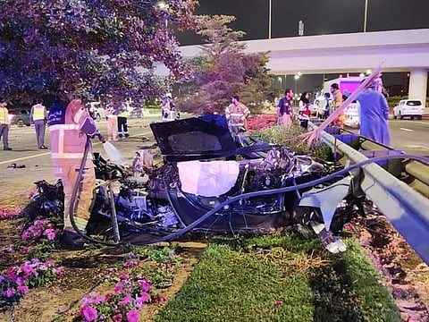 The car had caught fire in the accident on Tuesday night, police said