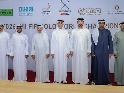 Officials during the press conference held by the UAE Polo Federation at Al Habtoor Group to announce the hosting of World Polo Championship.