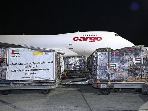 The United Arab Emirates dispatches an aid plane carrying 100 tons of power generators to assist civilians affected by the ongoing crisis in Ukraine